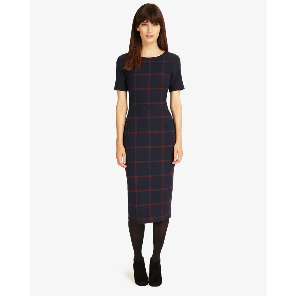 Phase Eight Women's Tammy Check Bodycon Short Sleeve Dress Navy Size 8 US (12UK)